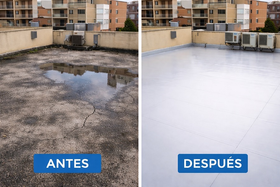 antes y después de impermeabilizar la cubierta