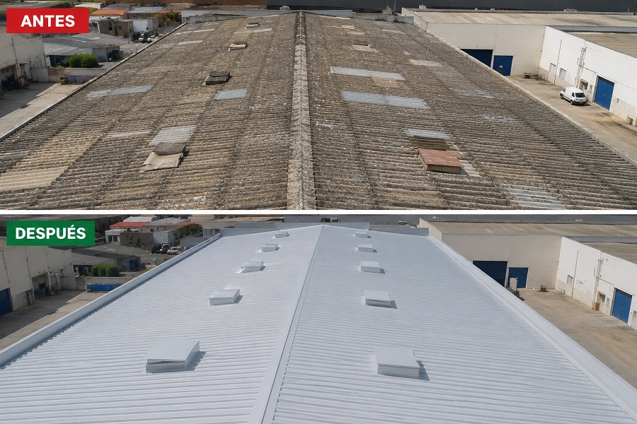 imagen de antes y después de realizar el proyecto sobre la nave industrial